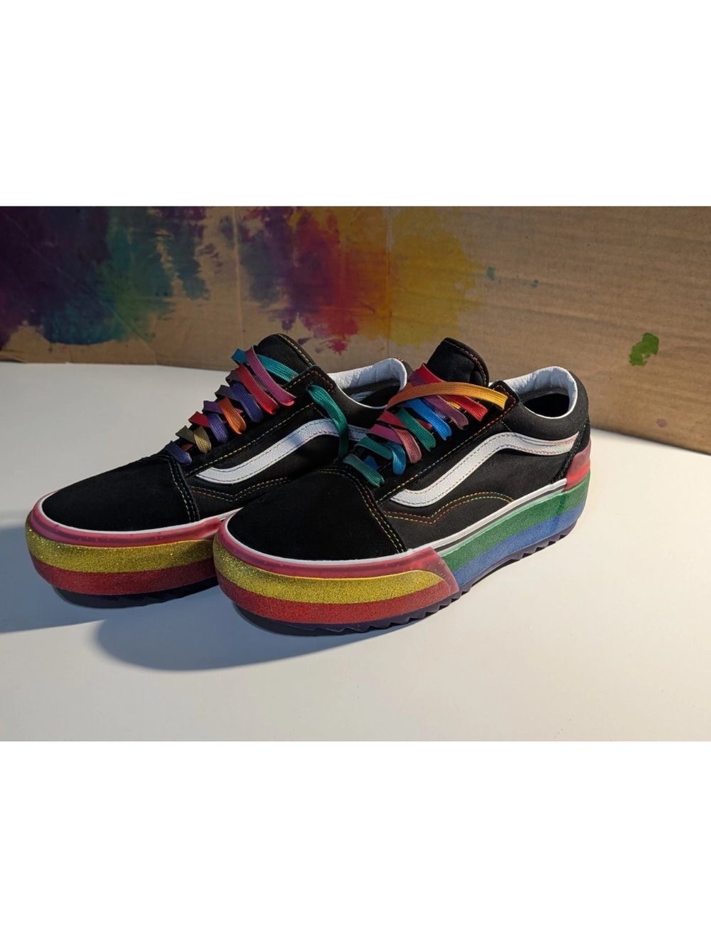 Vans Black Low-Top Sneakers with Rainbow Platform